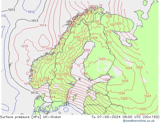 pression de l'air UK-Global mar 07.05.2024 06 UTC