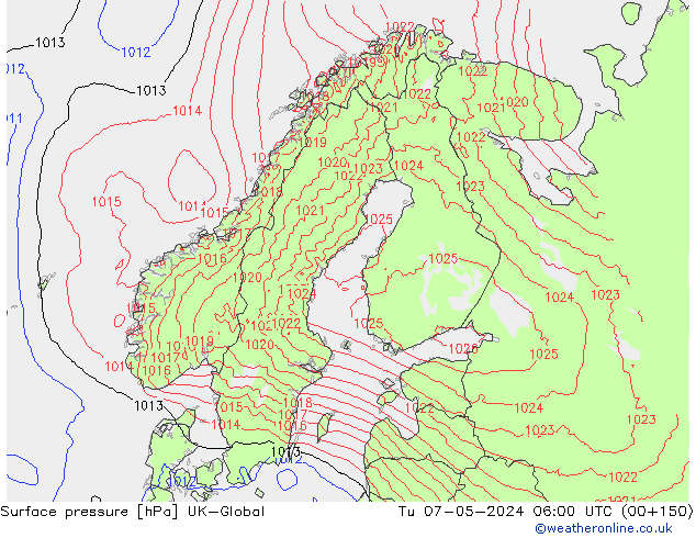 Surface pressure UK-Global Tu 07.05.2024 06 UTC