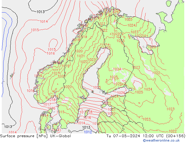 Atmosférický tlak UK-Global Út 07.05.2024 12 UTC