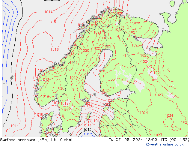 Surface pressure UK-Global Tu 07.05.2024 18 UTC