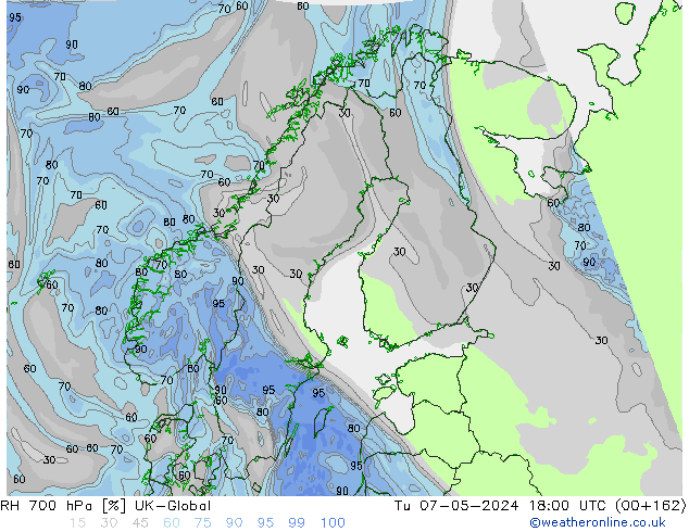 RH 700 hPa UK-Global Tu 07.05.2024 18 UTC