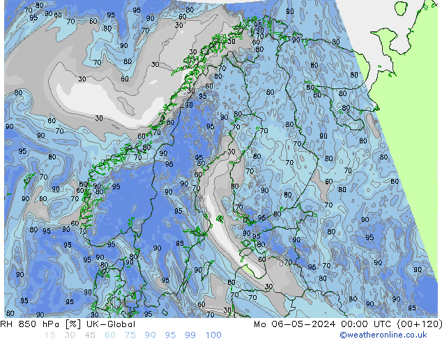 RH 850 hPa UK-Global  06.05.2024 00 UTC