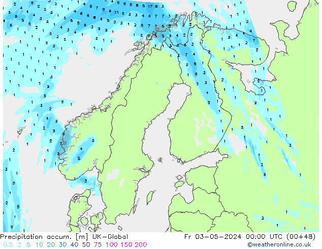 Precipitation accum. UK-Global Fr 03.05.2024 00 UTC