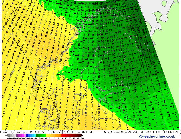 Géop./Temp. 850 hPa UK-Global lun 06.05.2024 00 UTC