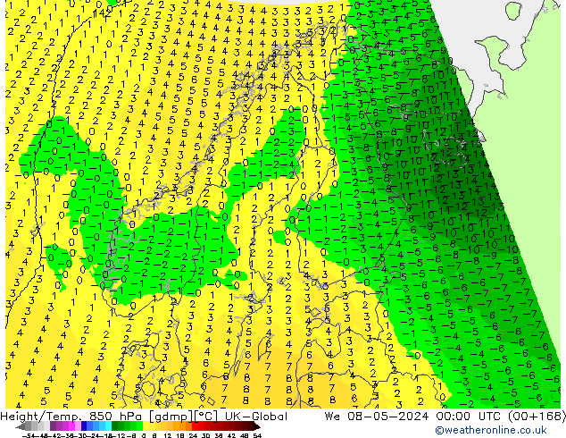 Height/Temp. 850 hPa UK-Global Qua 08.05.2024 00 UTC