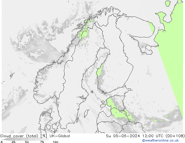 Cloud cover (total) UK-Global Su 05.05.2024 12 UTC