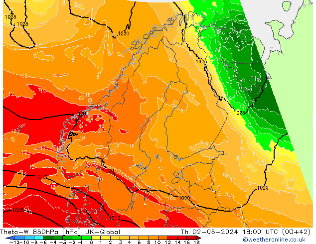 Theta-W 850hPa UK-Global jue 02.05.2024 18 UTC