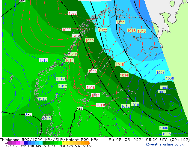 Thck 500-1000hPa UK-Global nie. 05.05.2024 06 UTC