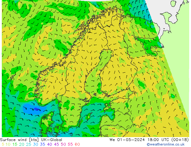 wiatr 10 m UK-Global śro. 01.05.2024 18 UTC