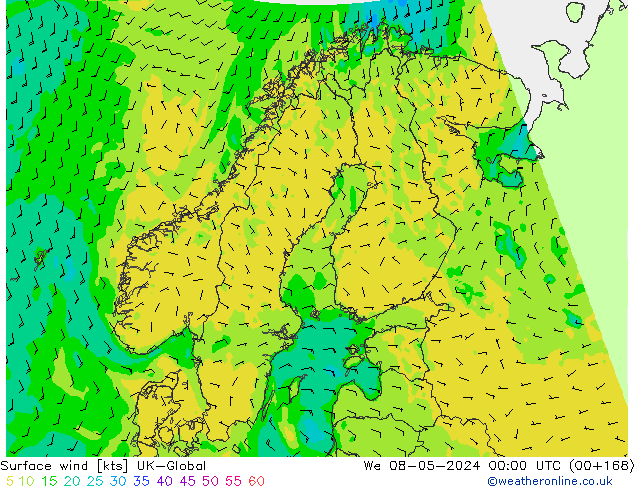 Surface wind UK-Global We 08.05.2024 00 UTC