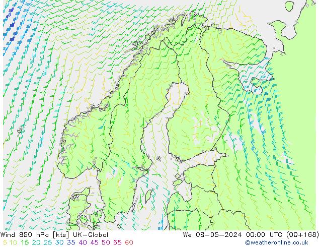 Vent 850 hPa UK-Global mer 08.05.2024 00 UTC