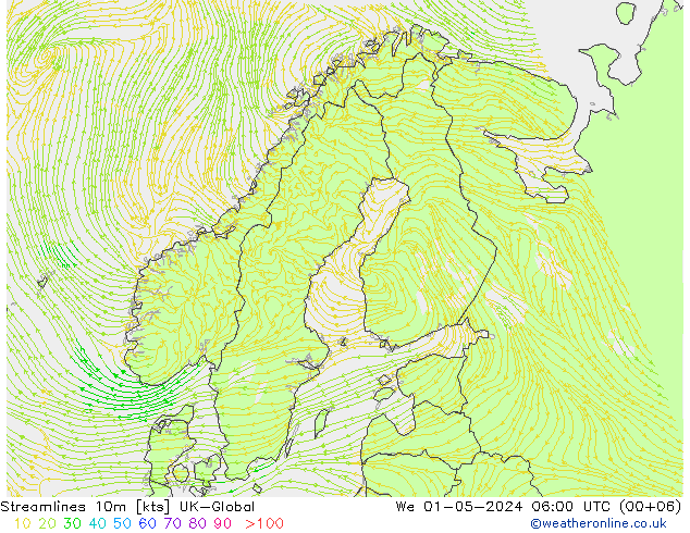 Streamlines 10m UK-Global We 01.05.2024 06 UTC