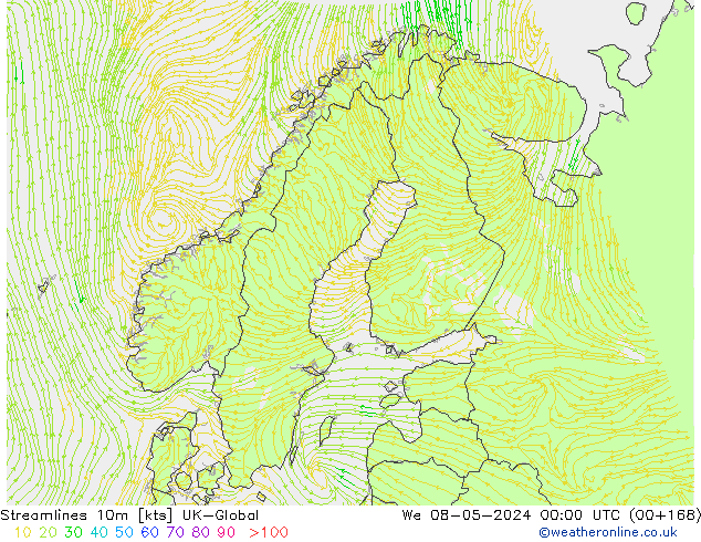 Stromlinien 10m UK-Global Mi 08.05.2024 00 UTC