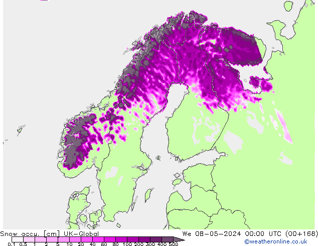 Snow accu. UK-Global We 08.05.2024 00 UTC