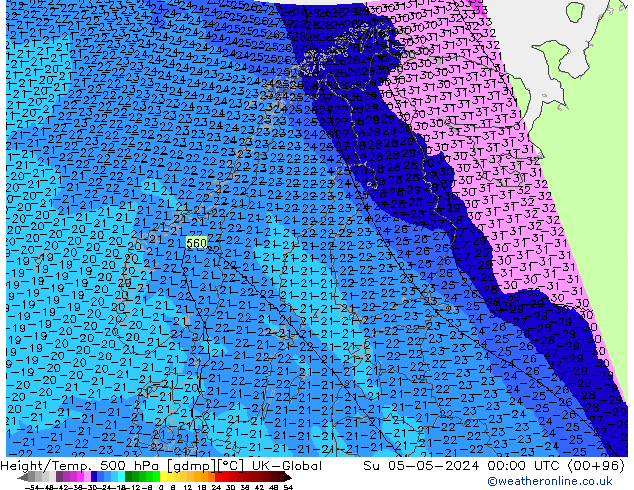 Height/Temp. 500 hPa UK-Global dom 05.05.2024 00 UTC