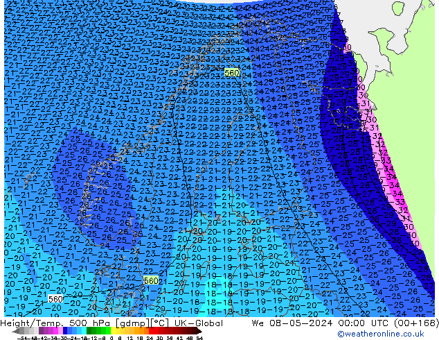 Yükseklik/Sıc. 500 hPa UK-Global Çar 08.05.2024 00 UTC