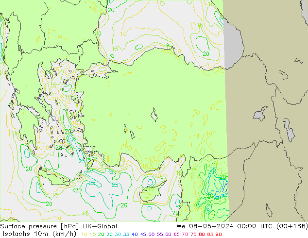 Isotachs (kph) UK-Global We 08.05.2024 00 UTC