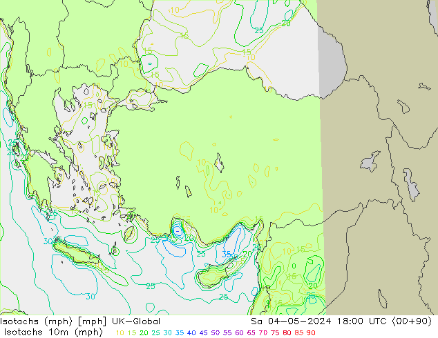 Isotachen (mph) UK-Global za 04.05.2024 18 UTC