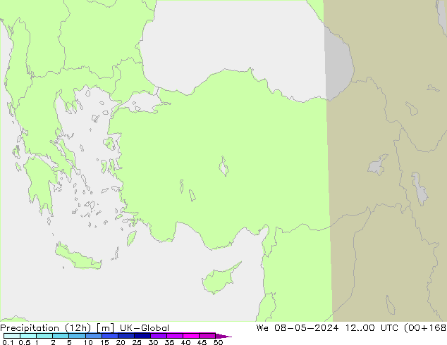 Totale neerslag (12h) UK-Global wo 08.05.2024 00 UTC