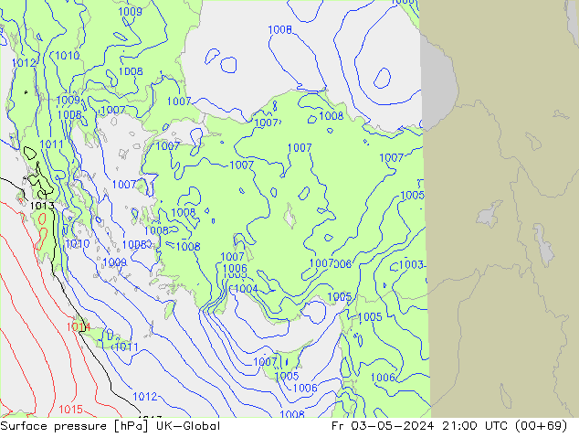 Presión superficial UK-Global vie 03.05.2024 21 UTC