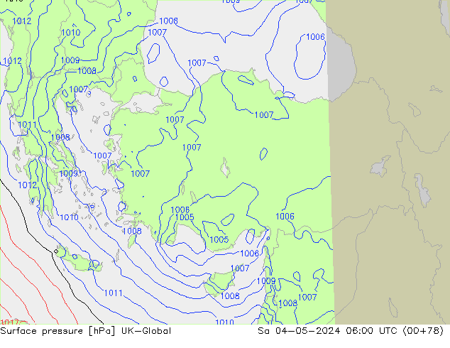 Atmosférický tlak UK-Global So 04.05.2024 06 UTC