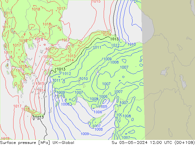 Surface pressure UK-Global Su 05.05.2024 12 UTC