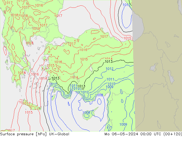 Surface pressure UK-Global Mo 06.05.2024 00 UTC