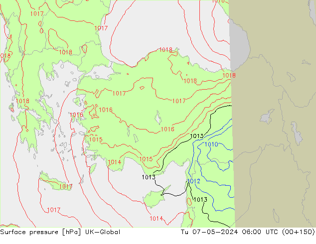 Surface pressure UK-Global Tu 07.05.2024 06 UTC