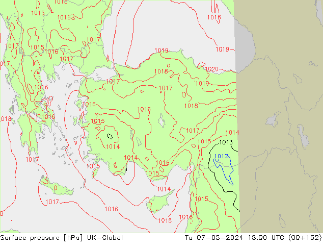 Atmosférický tlak UK-Global Út 07.05.2024 18 UTC