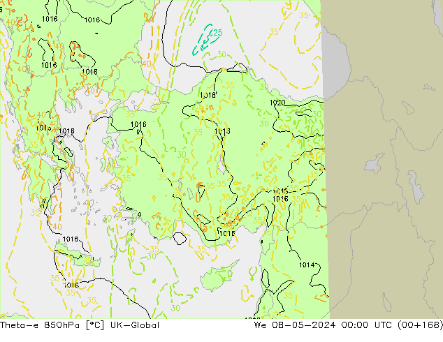 Theta-e 850hPa UK-Global mié 08.05.2024 00 UTC