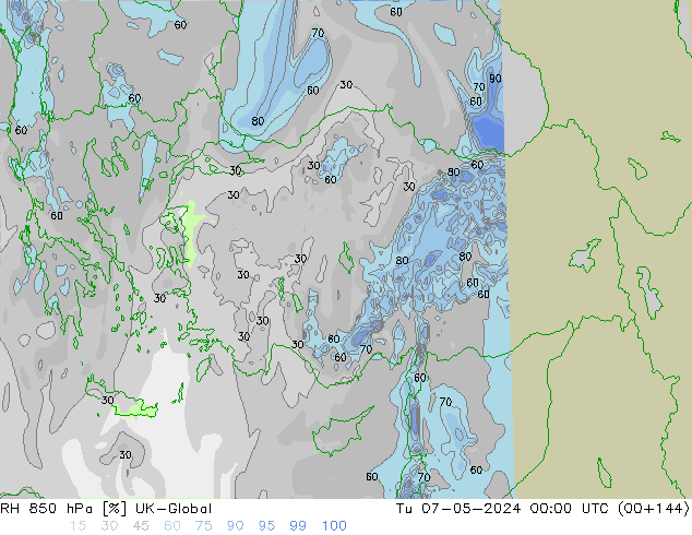 RH 850 hPa UK-Global Ter 07.05.2024 00 UTC