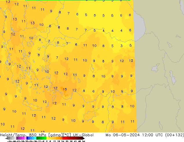 Height/Temp. 850 hPa UK-Global lun 06.05.2024 12 UTC