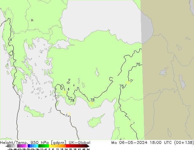 Height/Temp. 950 hPa UK-Global Mo 06.05.2024 18 UTC
