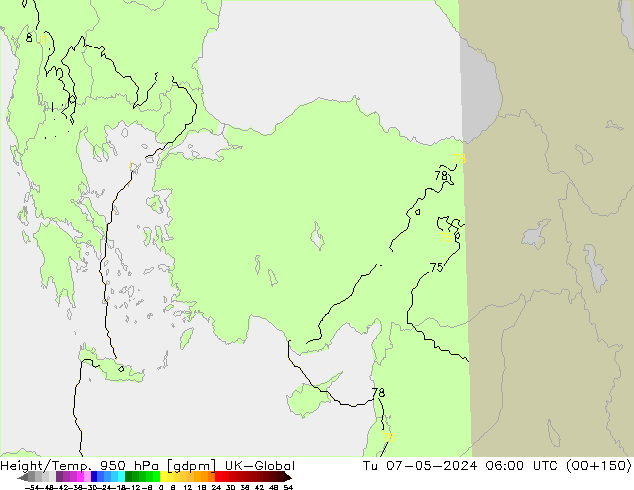 Height/Temp. 950 hPa UK-Global Tu 07.05.2024 06 UTC