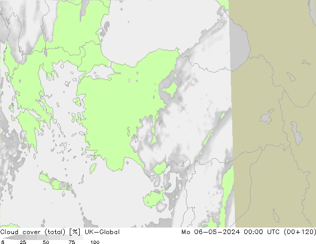 Cloud cover (total) UK-Global Mo 06.05.2024 00 UTC