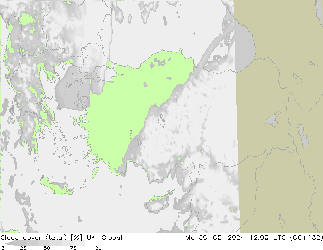 Cloud cover (total) UK-Global Mo 06.05.2024 12 UTC