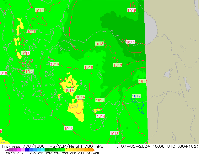 Thck 700-1000 hPa UK-Global Tu 07.05.2024 18 UTC