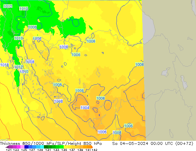 Dikte 850-1000 hPa UK-Global za 04.05.2024 00 UTC