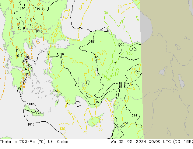 Theta-e 700hPa UK-Global We 08.05.2024 00 UTC