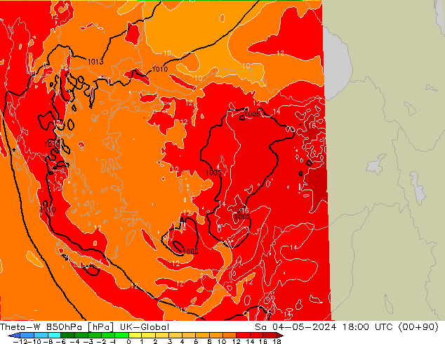 Theta-W 850hPa UK-Global Sa 04.05.2024 18 UTC
