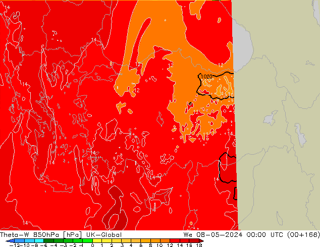 Theta-W 850hPa UK-Global We 08.05.2024 00 UTC