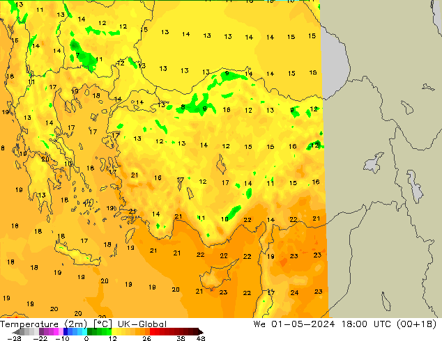 Temperature (2m) UK-Global We 01.05.2024 18 UTC