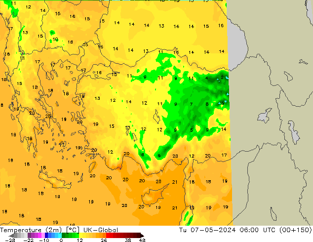 Temperatura (2m) UK-Global Ter 07.05.2024 06 UTC