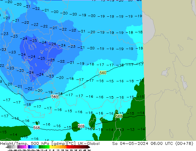 Geop./Temp. 500 hPa UK-Global sáb 04.05.2024 06 UTC