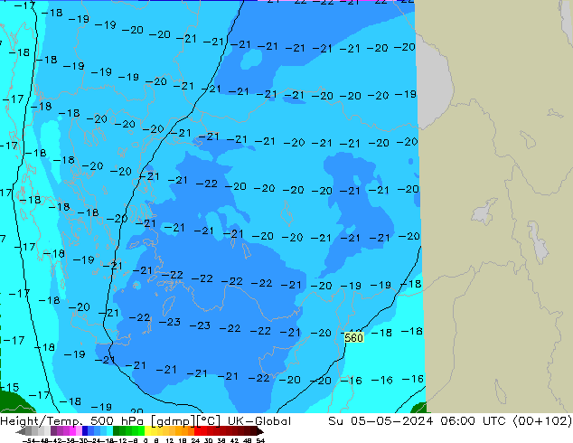 Height/Temp. 500 hPa UK-Global So 05.05.2024 06 UTC