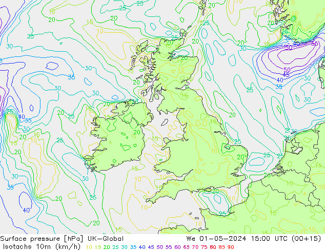 Isotachs (kph) UK-Global Qua 01.05.2024 15 UTC