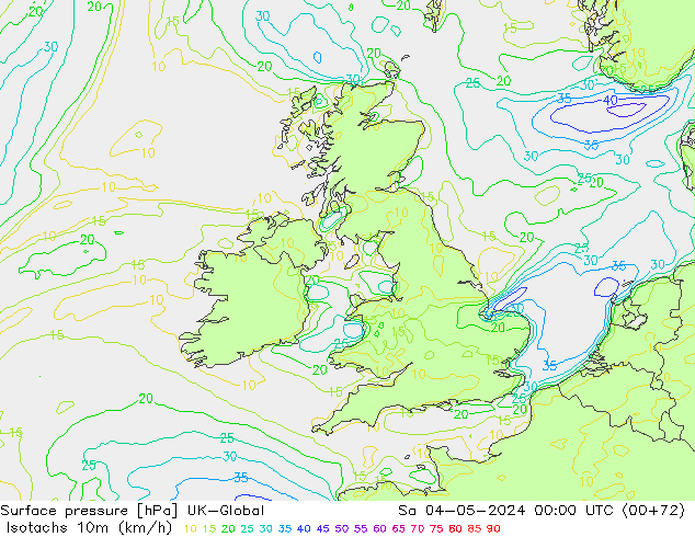 Isotachs (kph) UK-Global Sa 04.05.2024 00 UTC