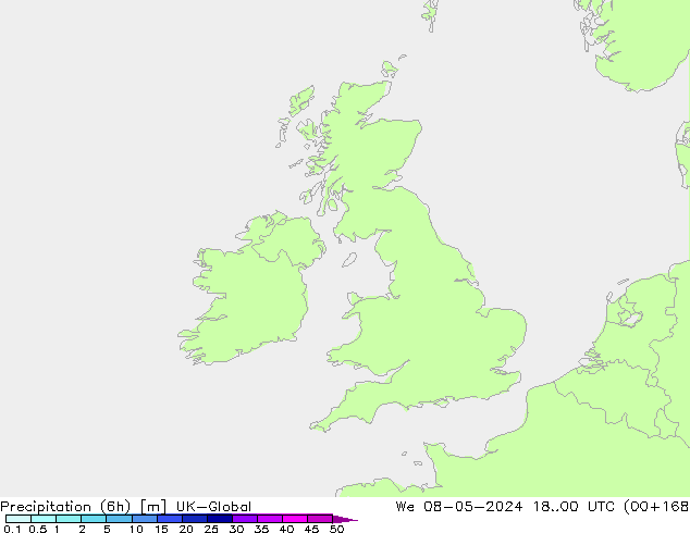 Totale neerslag (6h) UK-Global wo 08.05.2024 00 UTC