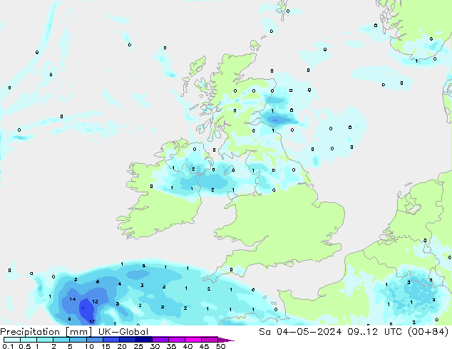 Niederschlag UK-Global Sa 04.05.2024 12 UTC