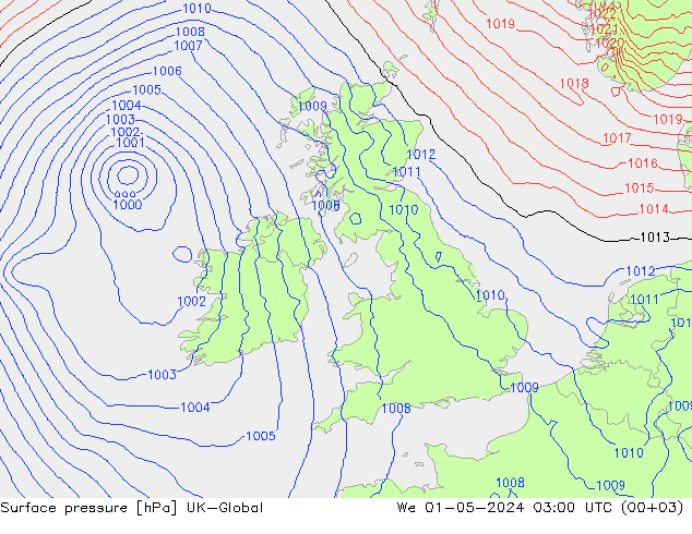 Surface pressure UK-Global We 01.05.2024 03 UTC
